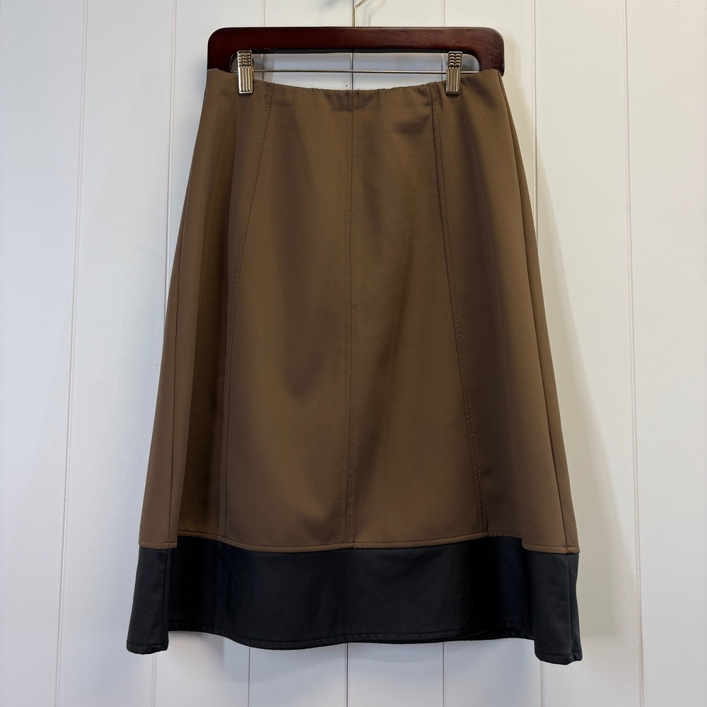 Metro Wear Minimalist Faux Leather Trim Skirt Womens Size S Neutral Office Chic